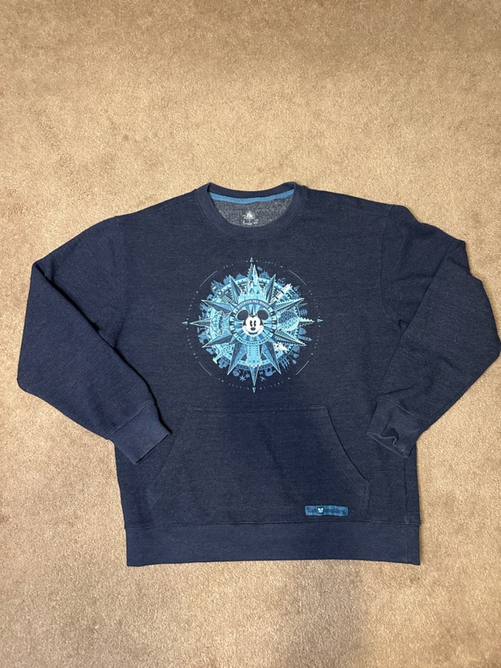 Disney Navy Crewneck with Teal Mickey Compass Graphic